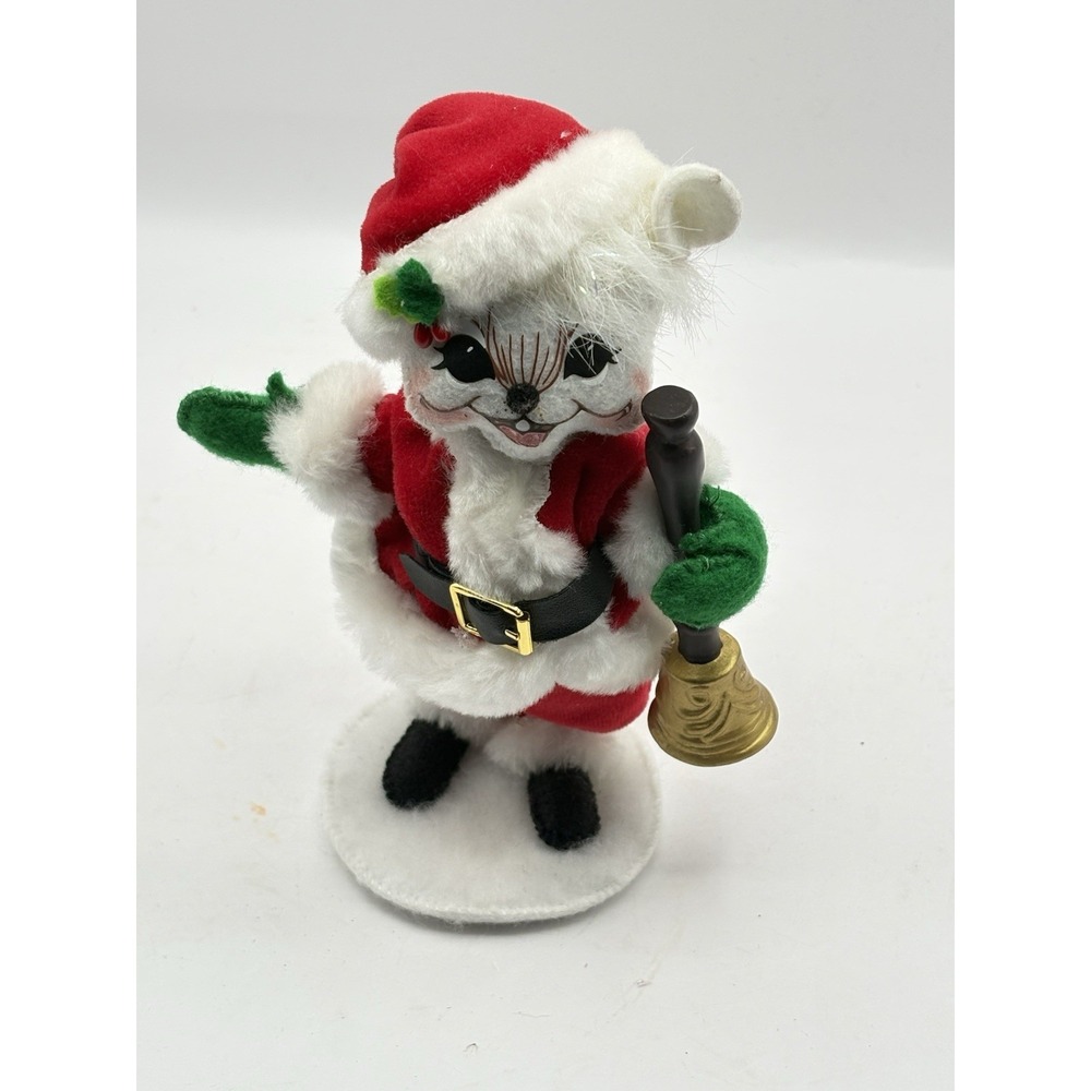 2009 Annalee Mouse Doll 6 inches Bell Ringing Mouse Santa Christmas Felt Figure